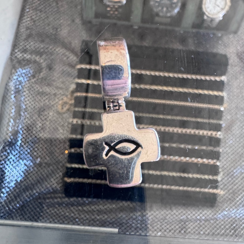 Used Silpada Silver Cross Pendant with Fish Symbol